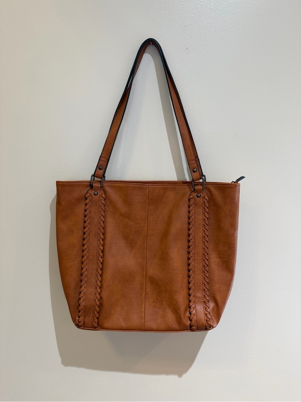 Sam & Hadley Cognac braided Tote vegan leather brown